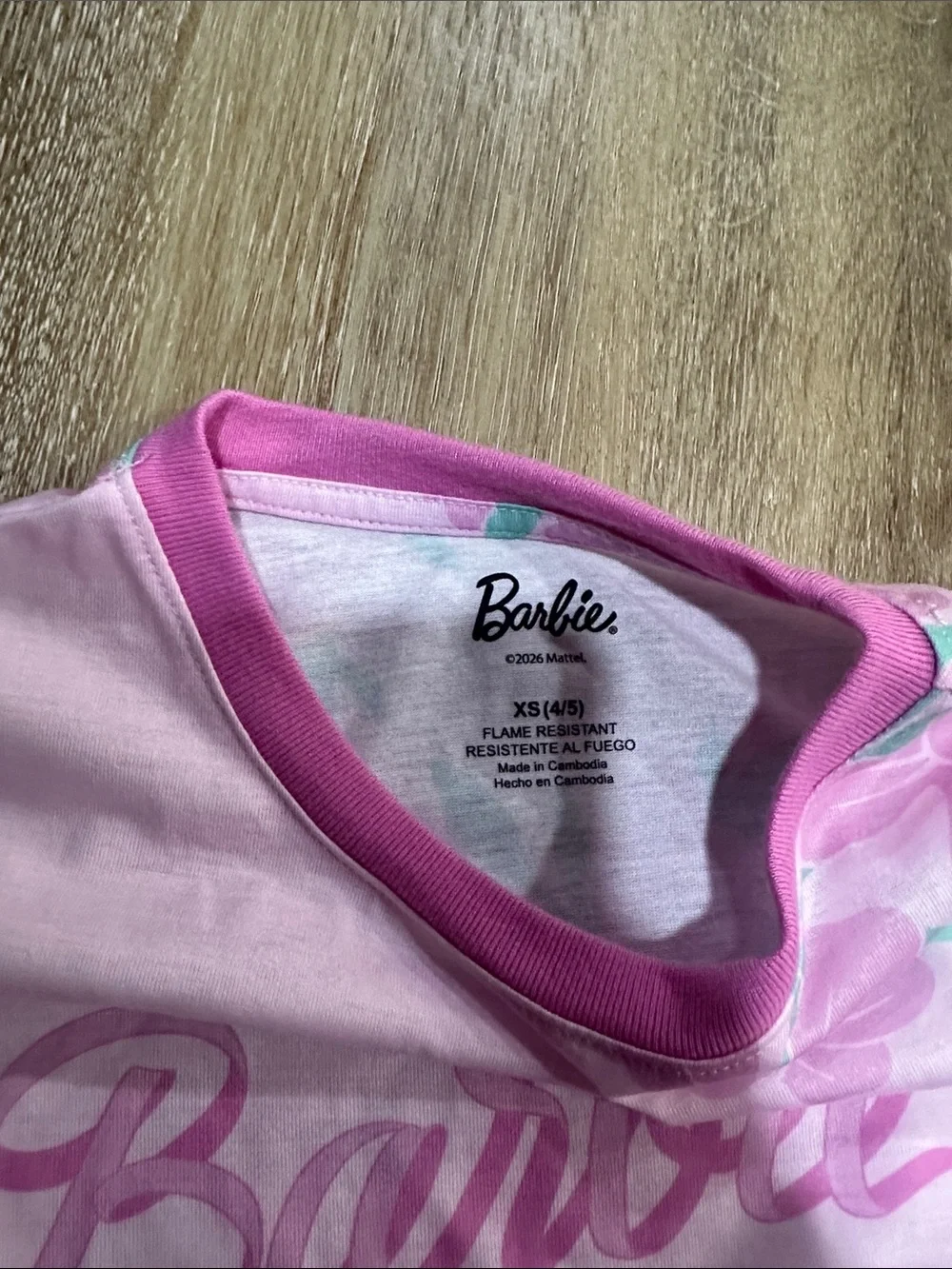 Barbie Girls' Pink Floral Tee / pajama shirt flame resistant